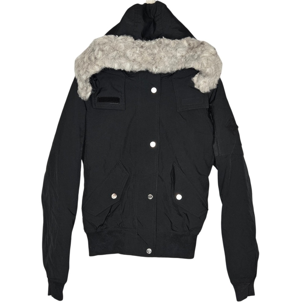 Hollister Cozy Fur Lined All Weather Hooded Bomber Jacket Black Size XS Faux Fur